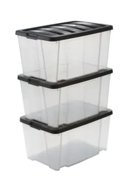 IRIS Handybox Opbergbox - 45L - Kunststof - Transparant/zwart - Set van 3