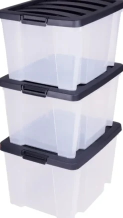 IRIS Handybox Opbergbox - 30L - Kunststof - Transparant/Zwart - Set van 3