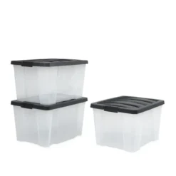 IRIS Handybox Opbergbox - 30L - Kunststof - Transparant/Zwart - Set van 3