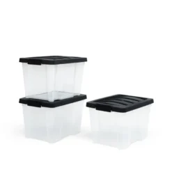 IRIS Handybox Opbergbox - 15L - Kunststof - Transparant/Zwart - Set van 3