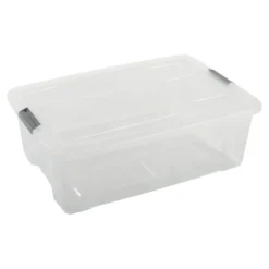Iris opbergbox Click New Top box 30 liter transparant met grijze clips en deksel