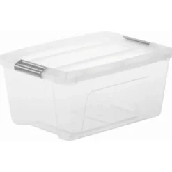 Iris opbergbox Click New Top box 15 liter transparant met grijze clips en deksel