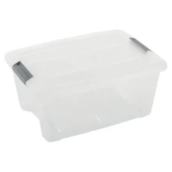 Iris opbergbox Click New Top box 15 liter transparant met grijze clips en deksel
