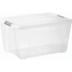 Iris opbergbox Click Topbox 45 liter transparant met grijze clips en deksel