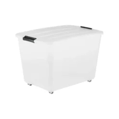 Iris Rollerbox opbergbox transparant kunststof met wieltjes 60 L