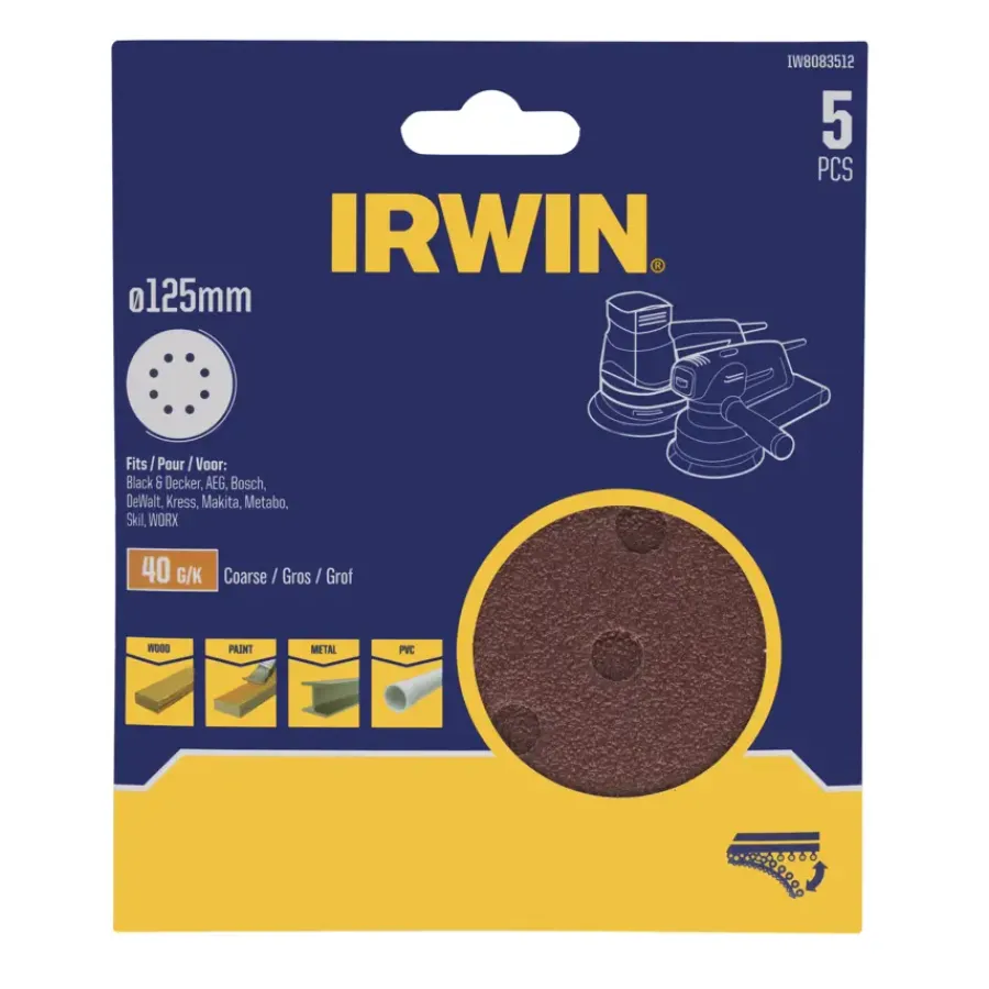 IRWIN schuurschijf rond Ø125 mm zelfhechtend K40, 5 stuks Sale