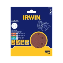 IRWIN schuurschijf rond Ø125 mm zelfhechtend K60/K80/K120/K180 5 stuks Outlet
