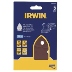IRWIN schuurvel voor multischuurmachines Bosch PSM, Skil, Lux, Metabo, zelfklevend K180, 5 stuks Best