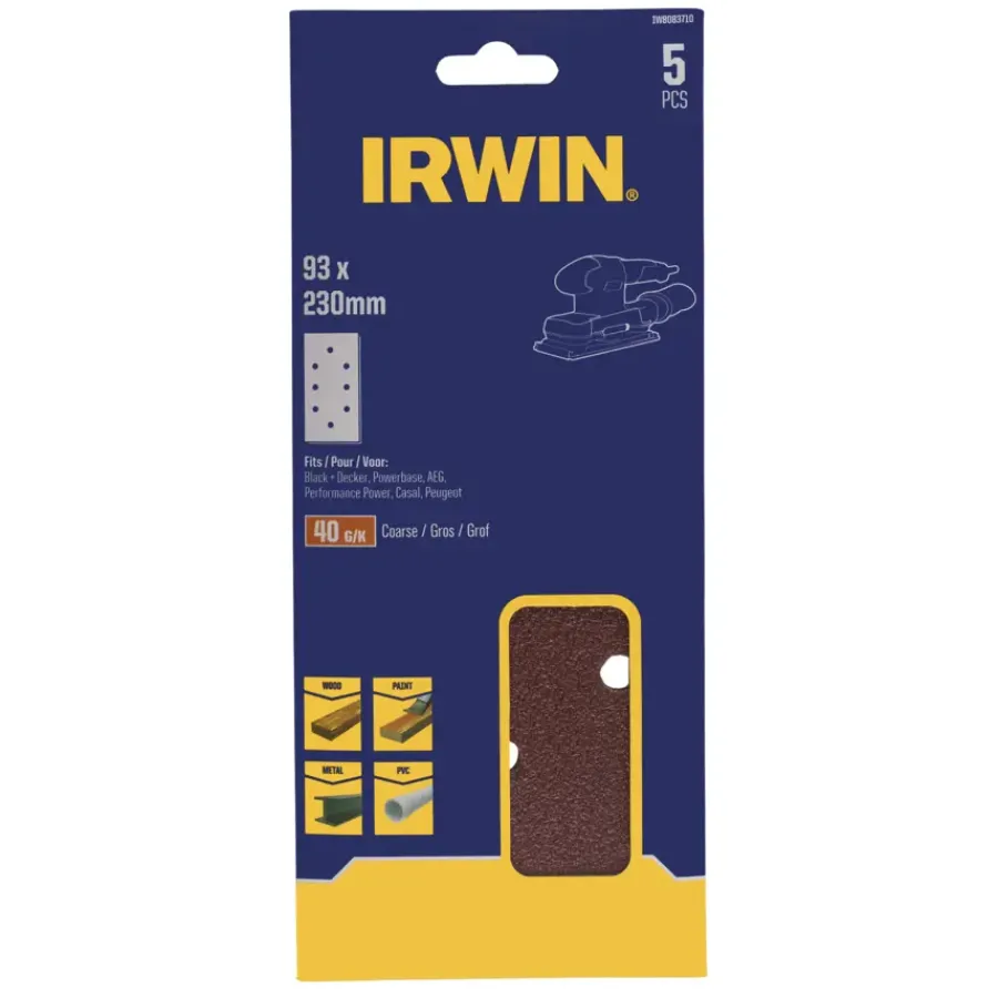 IRWIN schuurvel 230 x 93 mm K40 voor klembevestiging, met perforatie voor B+D, 5 stuks. Sale