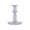 Kandelaar glas blauw wit 11x11x14cm