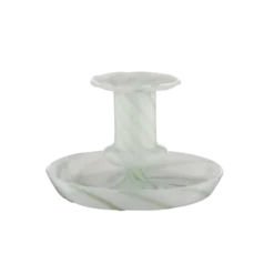 Kandelaar glas groen wit 11x11x7,5cm