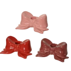 Kandelaar kaars strikje keramiek rood roze bruin keramiek per stuk