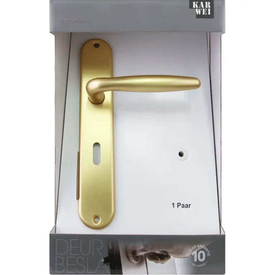 KARWEI deurkruk set Eros ovaal schild sleutelgat 56 mm messing mat aluminium Hot