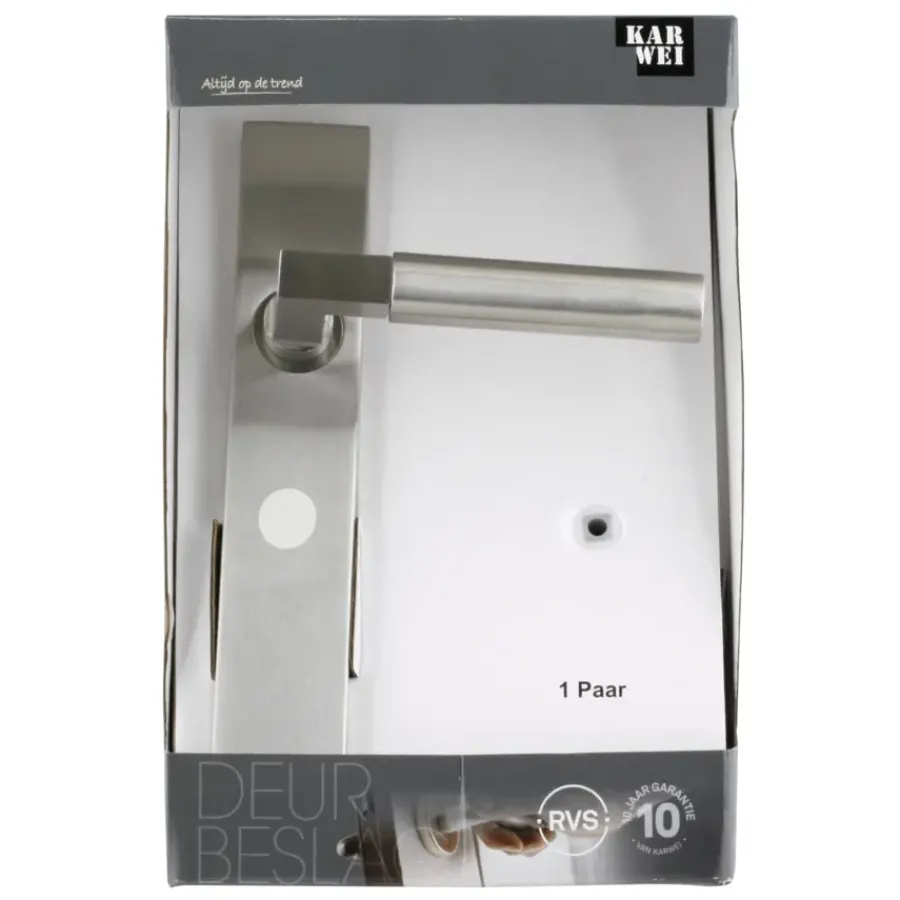 KARWEI deurkruk set Fulham recht schild vrij-bezet sluiting 63/8 mm RVS Sale