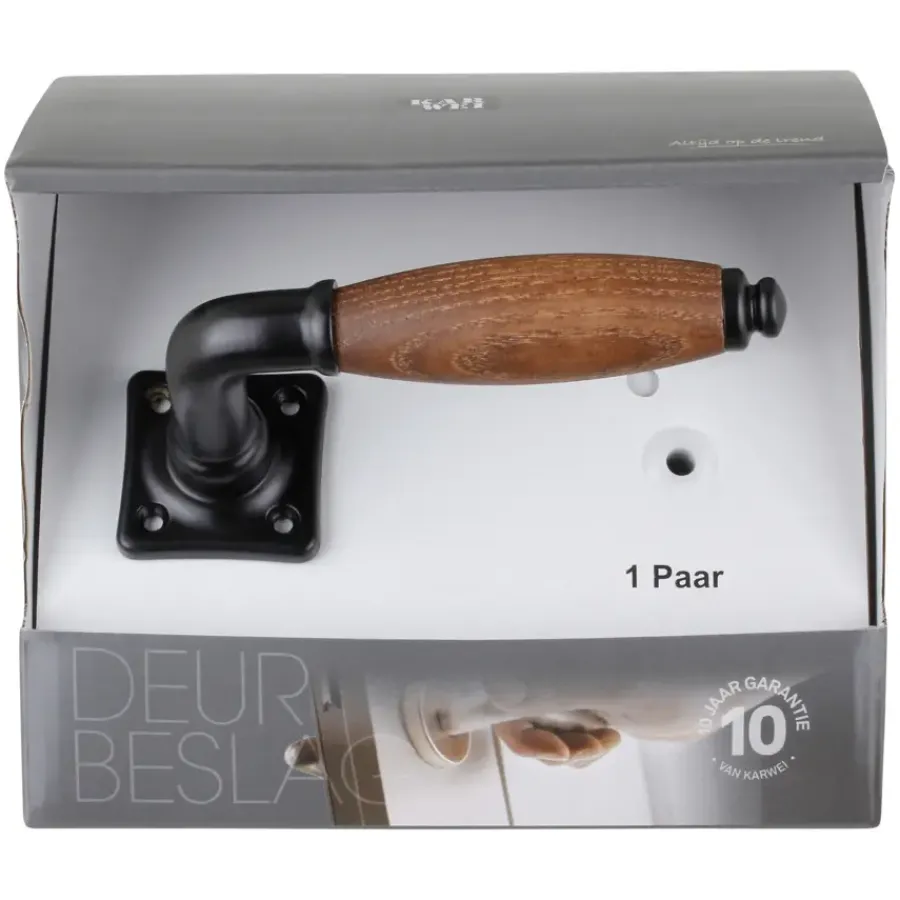 KARWEI deurkruk set Jennifer vierkant rozet zwart messing New