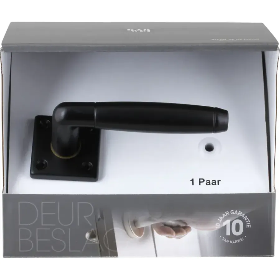 KARWEI deurkruk set Lopes vierkant rozet zwart messing New