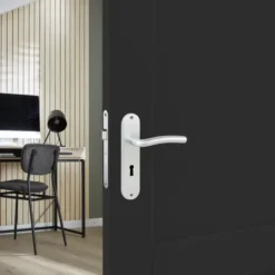 KARWEI deurkruk set L-vorm ovaal schild sleutelgat 56 mm aluminium New