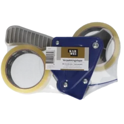 KARWEI verpakkingstape transparant 48 mm x 50 m (2 rollen) met dispenser Outlet