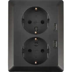 KARWEI Zenith Dubbel Stopcontact Geaard met Twee USB-C Poorten Mat Zwart New