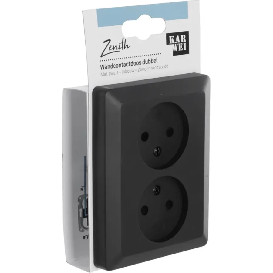 KARWEI Zenith Dubbel Stopcontact Mat Zwart Hot