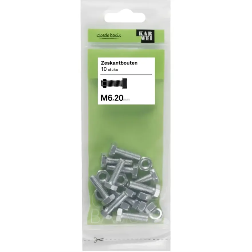 KARWEI zeskantbout voldraad M6x20 mm 10 stuks