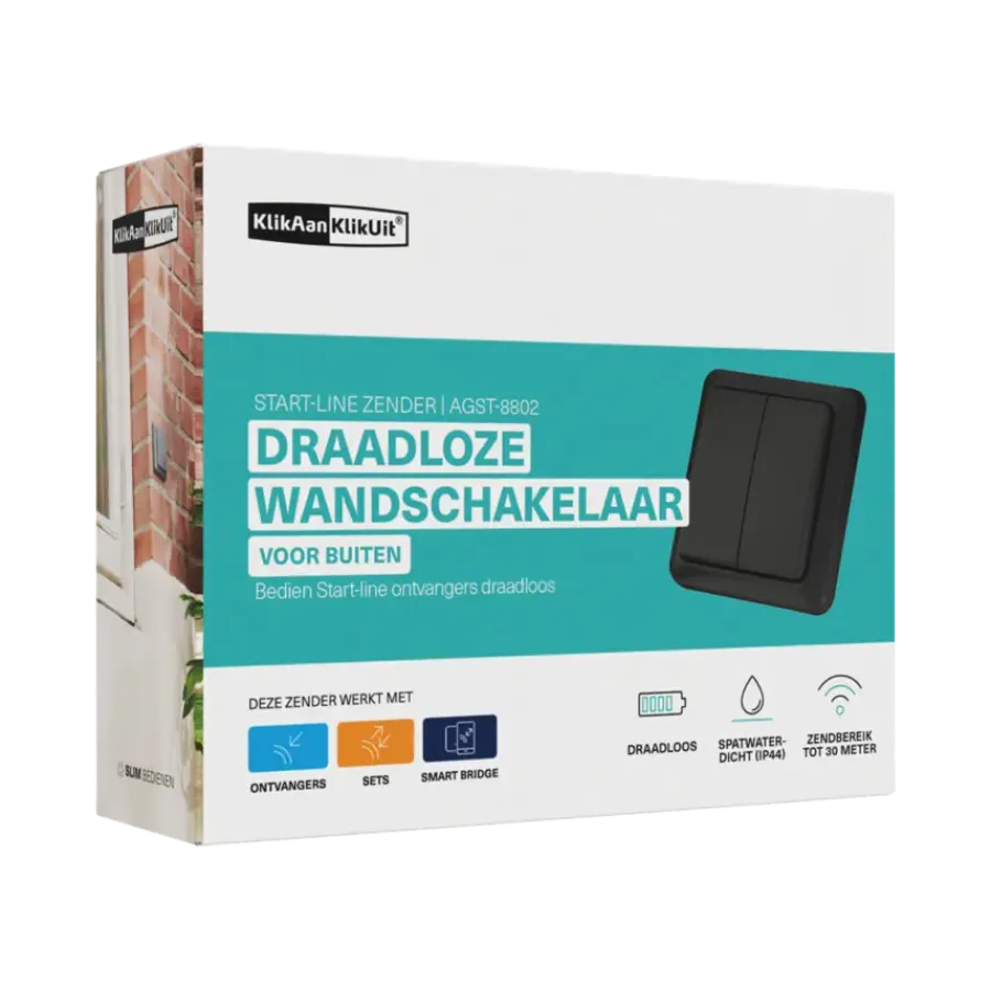 KlikAanKlikUit Wandschakelaar Dubbel AGST-8802 Grijs Buiten Clearance