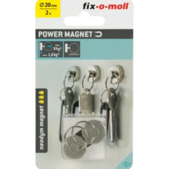 Magneet sleutelhanger Neodymium zilver 20mm 2 stuks