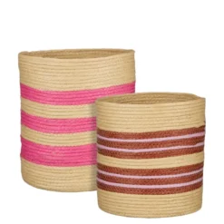 Mand rond bruin fuchsia set van 2 - h32,5xd28,5cm
