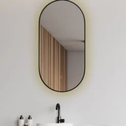 Marho Cerno badkamerspiegel ovaal met verwarming, verlichting dimbaar mat zwart 50 x 100 cm