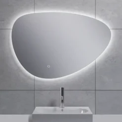 Marho Huevo organische badkamerspiegel met verlichting en verwarming dimbaar Ø 80 cm
