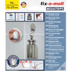 Fix-o-moll Megastrips zelfklevend wit 25x12mm - 14 stuks New