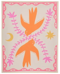 Muurdecoratie vogel oranje FSC Mix - l40xb50xh3cm