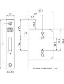 Nemef kastdeurslot 210 Doorn 40mm Clearance