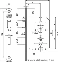 Nemef 1200 serie insteekslot badkamerslot/wc-slot met zwarte voorplaat Doorn 50mm PC 63mm Outlet