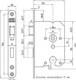 Nemef 1200 serie insteekslot cilinderslot met zwarte voorplaat Doorn 50mm PC55mm Hot