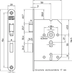Nemef 1200 serie insteekslot dag-/nachtslot met zwarte voorplaat Doorn 50mm PC55mm Hot