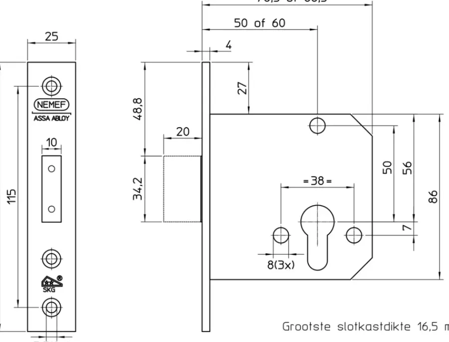Nemef veiligheidsbijzetslot SKG 2-sterren Doorn 60mm PC 72mm Discount