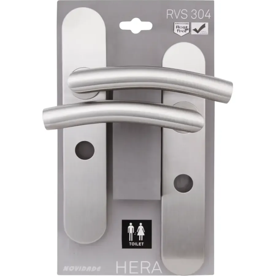 Novidade deurkrukset Hera ovaal schild met vrij-bezet sluiting 63/8 mm RVS Sale