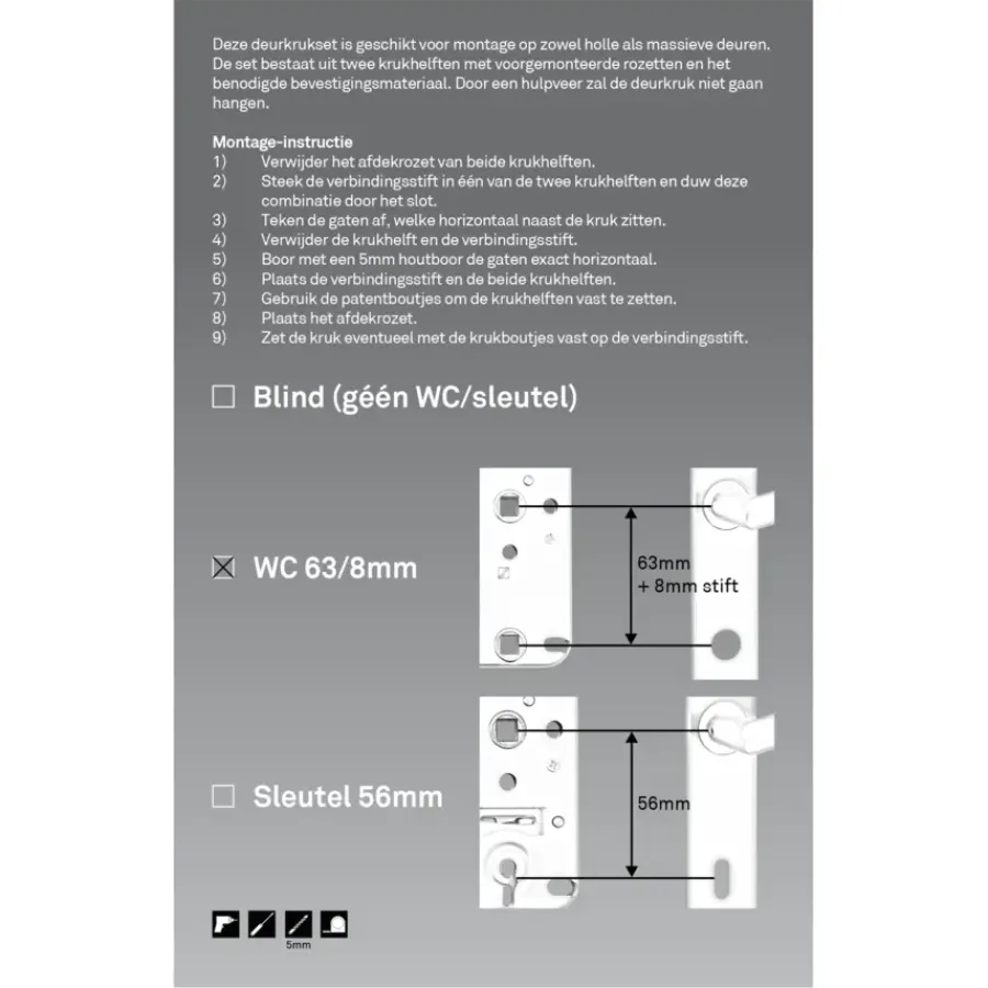Novidade deurkrukset Hera ovaal schild met vrij-bezet sluiting 63/8 mm RVS Sale