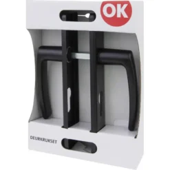 OK deurkruk set Bl recht schild profielcilindergat 55 mm zwart aluminium Hot