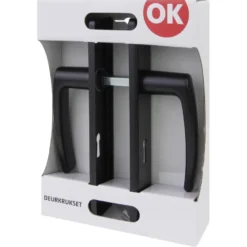 OK deurkruk set Bl recht schild sleutelgat 56 mm zwart aluminium Online