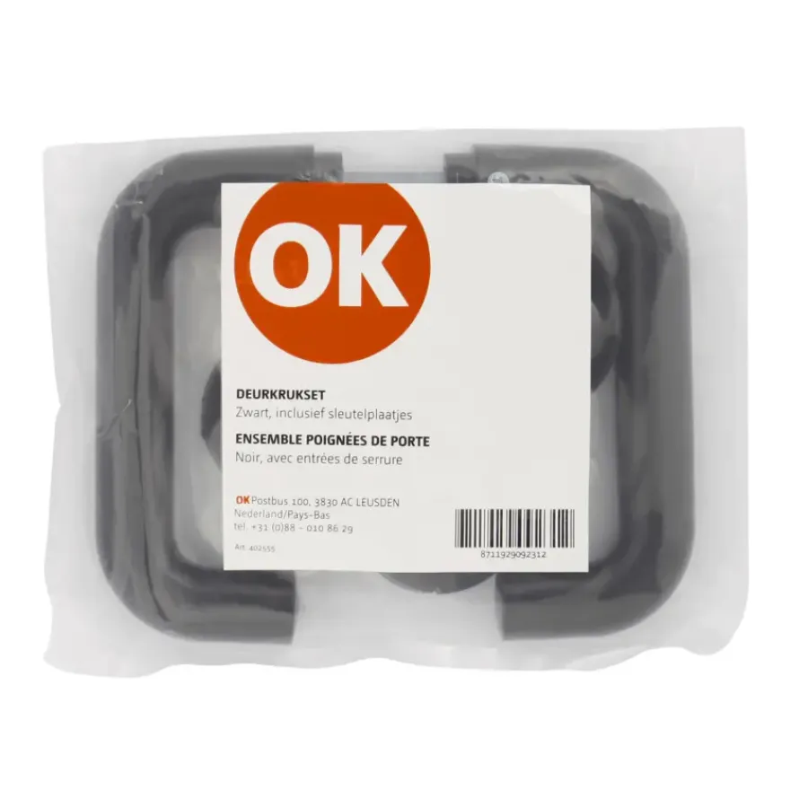 OK deurkruk set rond rozet zwart plastic Best