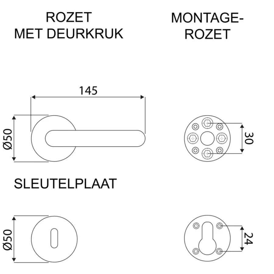 OK deurkruk set rond rozet zwart plastic Best