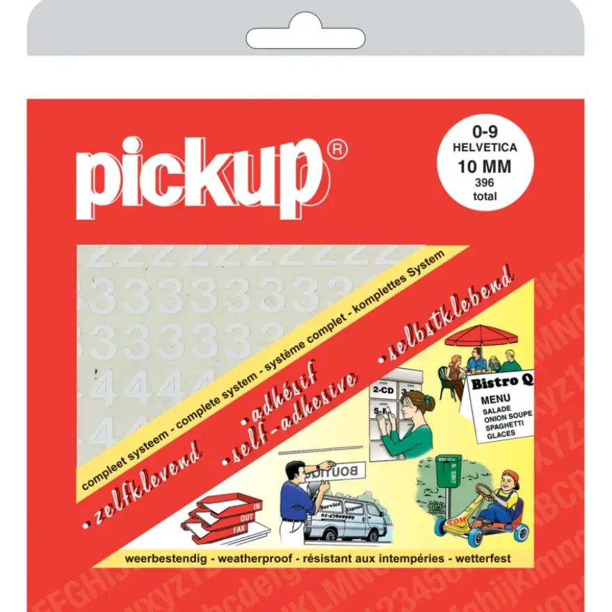 Pickup plakcijfers 0-9 Helvetica wit 10 mm