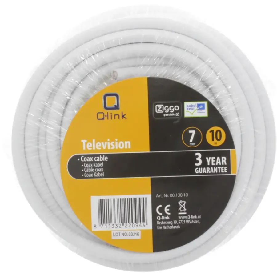 Q-link coax kabel 10 meter wit kabelkeur Outlet