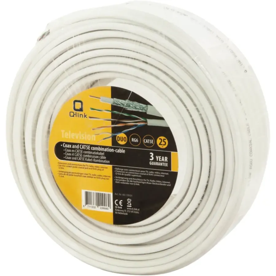 Q-link coax/utp kabel RG6 25 meter wit Clearance