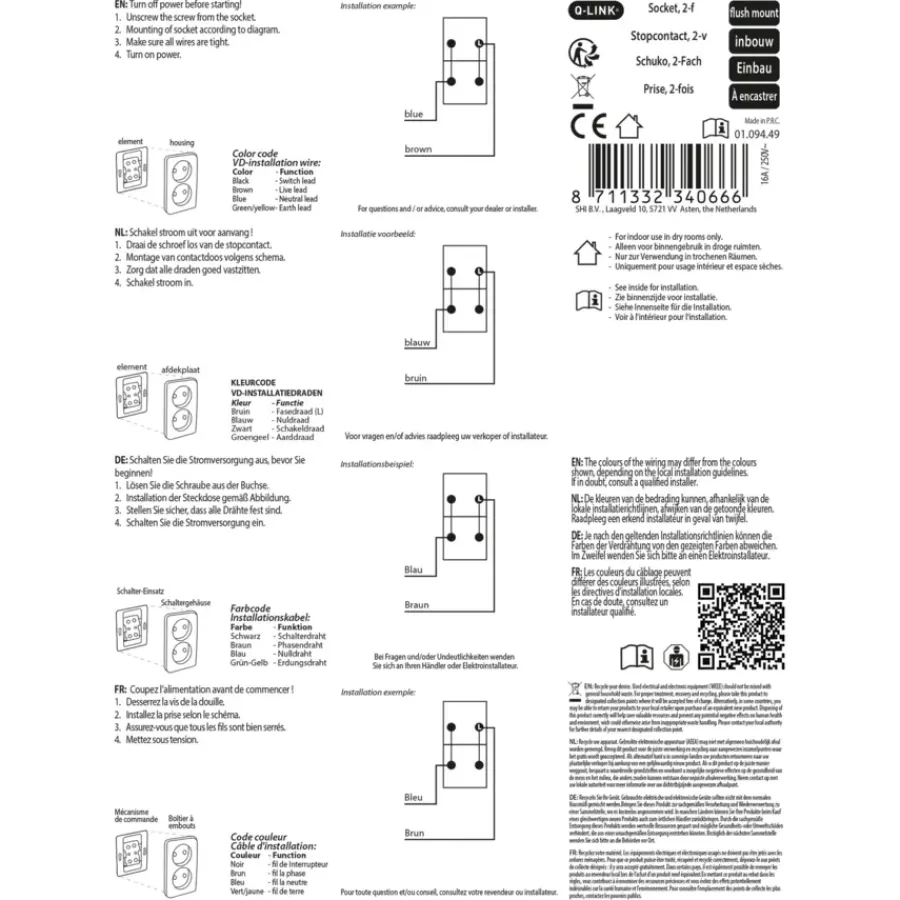 Q-link Inbouw Dubbel Stopcontact Zwart Online