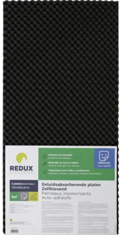 Redux geluidabsorberende plaat zelfklevend zwart 100 x 50 x 3 cm 2 stuks