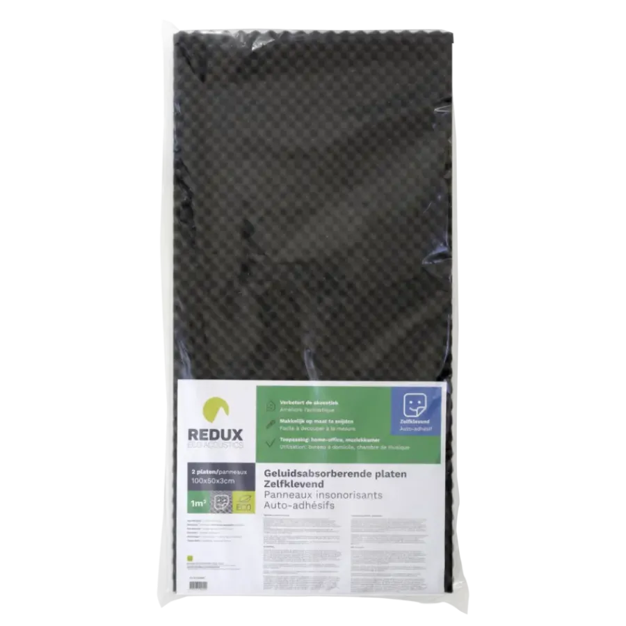 Redux geluidabsorberende plaat zelfklevend zwart 100 x 50 x 3 cm 2 stuks