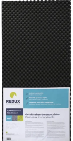 Redux geluidsabsorberende plaat zwart 100 x 50 cm 30 mm 2 stuks Outlet